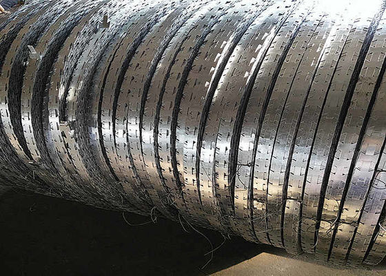Galvanized Razor Barbed Wire / OEM Concertina Coil Fencing For Grassland
